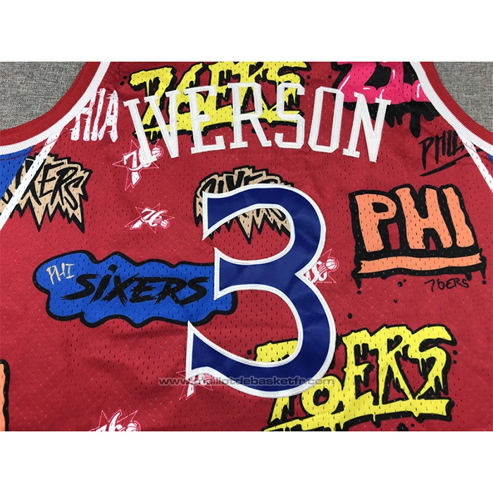 Maillot Philadelphia 76ers Allen Iverson #3 Slap Sticker Mitchell & Ness 1996-97 Rouge